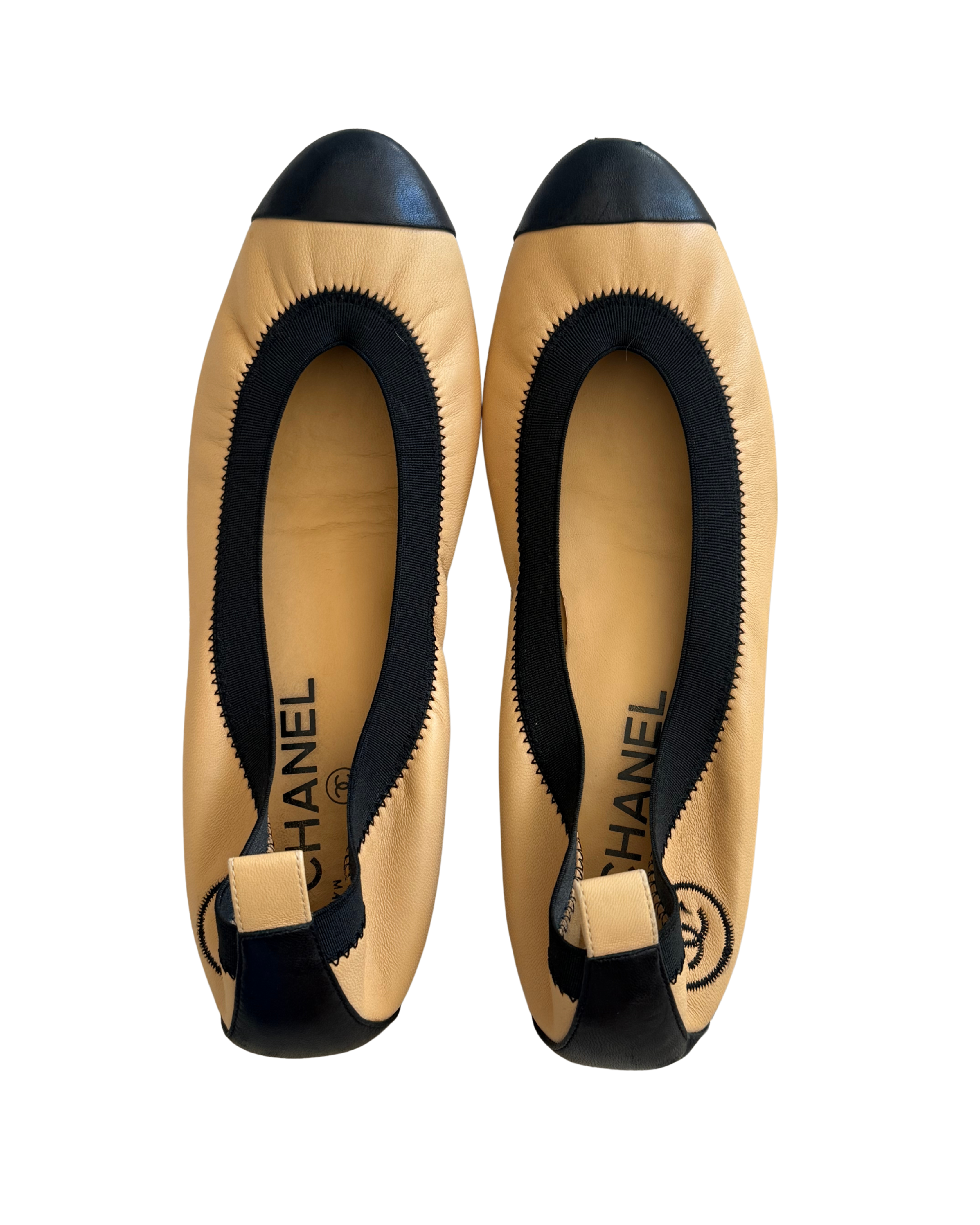Chanel Camel & Black Ballet Flats