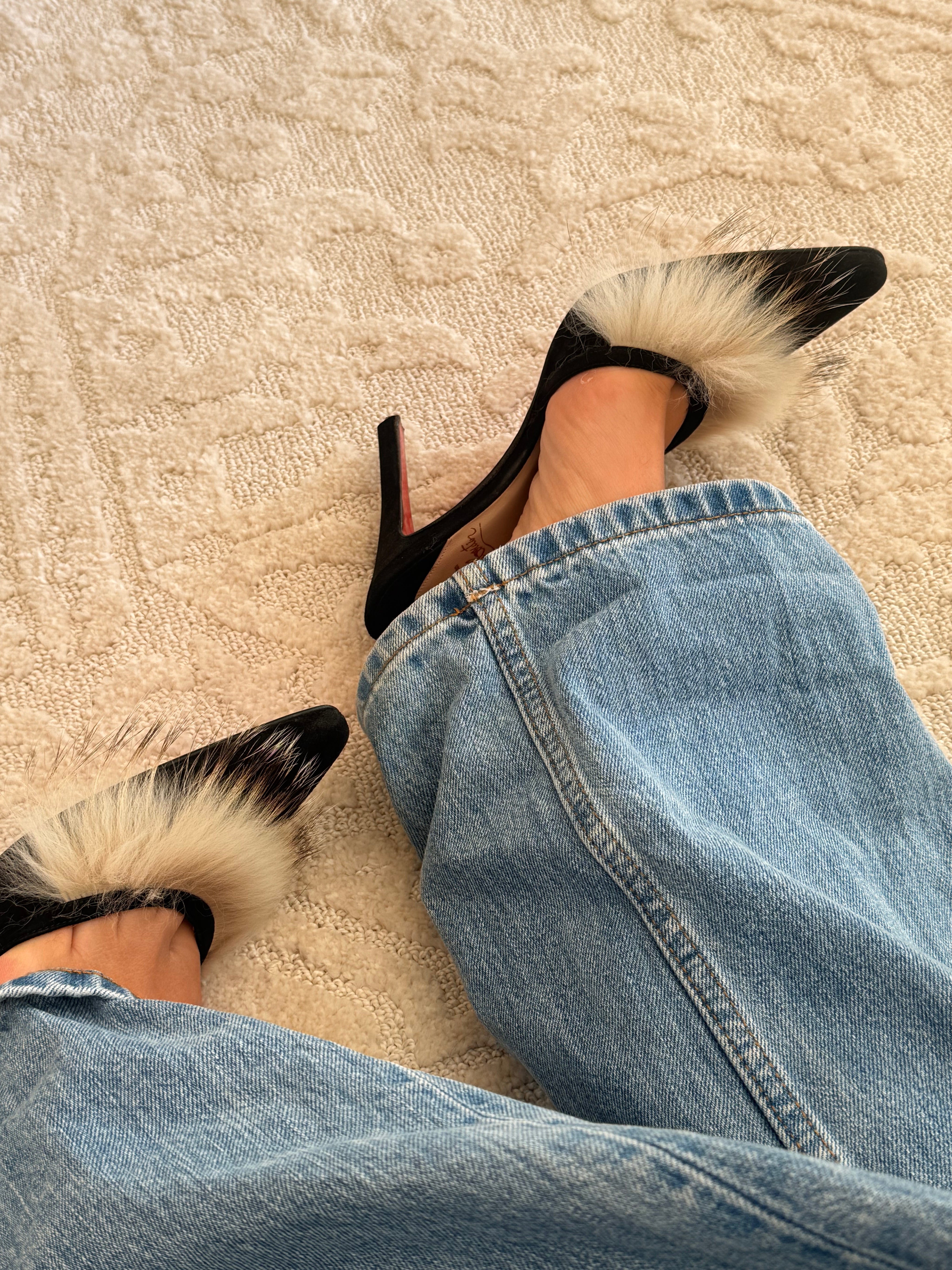 Christian Louboutin Suede Fur Trim Slingback Pumps