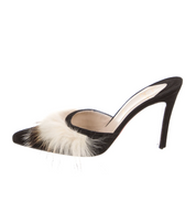 Christian Louboutin Suede Fur Trim Slingback Pumps