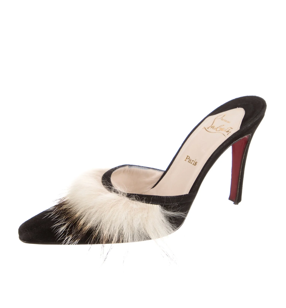 Christian Louboutin Suede Fur Trim Slingback Pumps