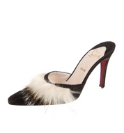 Christian Louboutin Suede Fur Trim Slingback Pumps