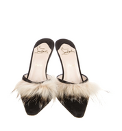 Christian Louboutin Suede Fur Trim Slingback Pumps